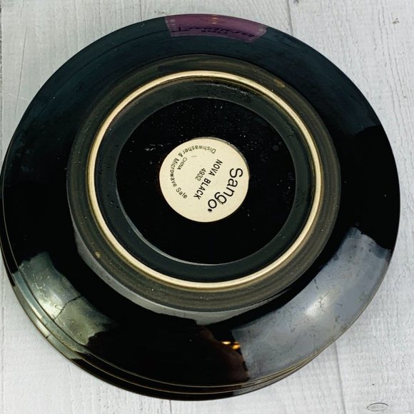 Sango NOVA BLACK 4932  Grayish White Center Stoneware Salad Dessert Plate Set 4 - Picture 8 of 12